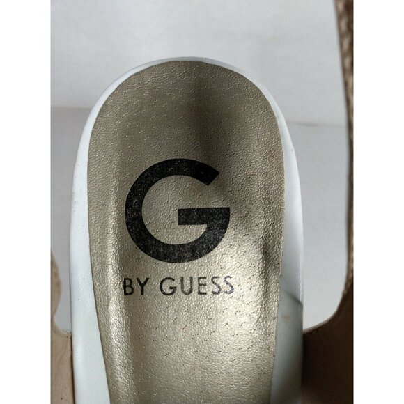 G by Guess Women's White Faux Leather 5" Cork Wedge Heel Strappy Sandal 8.5 M - Picture 9 of 12